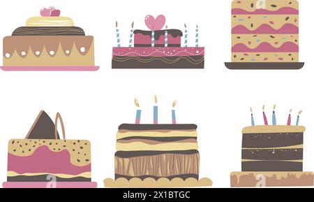 Ensemble de gâteaux d'anniversaire colorés Illustration de Vecteur