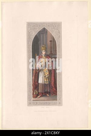 François II, empereur du Saint-Empire romain germanique, image dans les robes de couronnement de l'empire romain sanctifié. Gravure en couleur de Frederick Louis Neubauer d'après la peinture de Leopold Kupelwieser pour la salle de l'empereur dans les Francfort-Latins 1840, - 19830422 PD61399 - Rechteinfo : droits gérés (RM) Banque D'Images