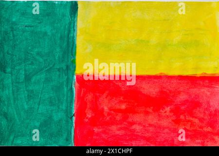 Drapeau du Bénin peint à l'aquarelle sur carton. Banque D'Images