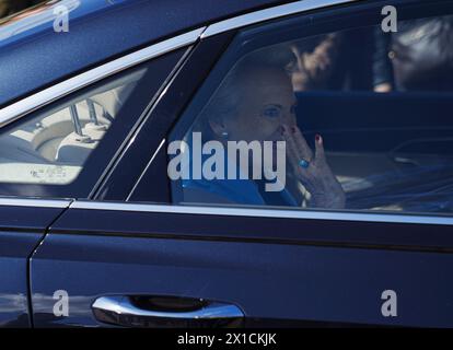 Copenhague, Danemark. 16 avril 2024. La princesse Benedikte arrive pour la célébration du 84e anniversaire de la reine Margrethe avec le roi Frederik, la reine Marie au château de Fredensborg en Zélande du Nord, le mardi 16 avril 2024. C'est la première fois depuis le changement de trône que l'anniversaire de la reine Margrethe est célébré. (Photo : Liselotte Sabroe/Ritzau Scanpix) crédit : Ritzau/Alamy Live News Banque D'Images