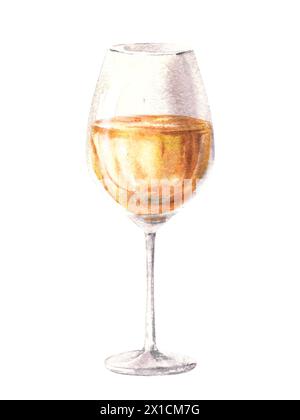 Verre de vin blanc, boisson jus, liqueur, schnaps, champagne. Illustration aquarelle. Boire clipart pour la vinification, carte des vins, bar, restaurant m Banque D'Images