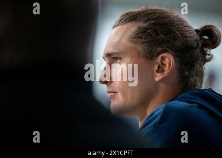 Munich, Allemagne. 16 avril 2024. Tennis : ATP Tour - Munich, célibataires, hommes. Alexander Zverev lors d'une conférence de presse. Crédit : Peter Kneffel/dpa/Alamy Live News Banque D'Images