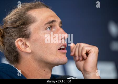 Munich, Allemagne. 16 avril 2024. Tennis : ATP Tour - Munich, célibataires, hommes. Alexander Zverev lors d'une conférence de presse. Crédit : Peter Kneffel/dpa/Alamy Live News Banque D'Images