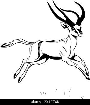 antilope courant dans le champ. illustration monochrome de graphiques vectoriels d'esquisse Illustration de Vecteur
