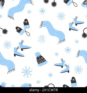 Motif hiver festif avec des éléments confortables dans un style plat Illustration de Vecteur