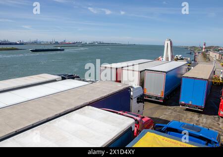 Ferry Stena Line chargé de conteneurs en attente de départ du Hook of Holland (Hoek van Holland) près de Rotterdam, pays-Bas. Banque D'Images