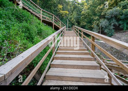 Passerelle en bois SRA da Piedade à Serra da Lousã-Portugal. Banque D'Images