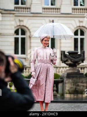 La Reine Mathilde de Belgique, Bruxelles, Belgique, 16 avril 2024 - visite d'Etat du Luxembourg en Belgique Banque D'Images