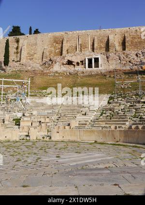 Théâtre de Dionysos, le plus ancien théâtre du monde. Sur le versant sud de l'Acropole d'Athènes, Grèce Banque D'Images