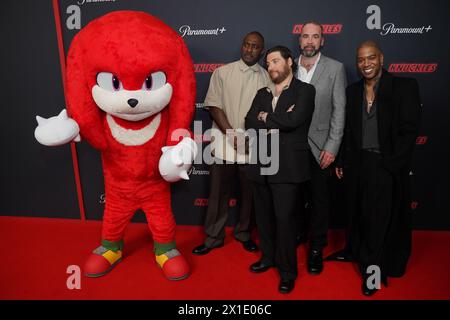 Knuckles, Idris Elba, Adam Pally, Rory McCann et Scott Mescudi (alias Kid Cudi), assistent à la première mondiale de la série Paramount+ Knuckles, à l'Odeon luxe, Leicester Square, Londres. Date de la photo : mardi 16 avril 2024. Banque D'Images