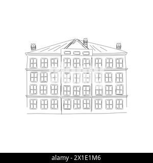 Façade classique de maison sur la rue de la vieille ville en Europe, illustration vectorielle de croquis architecturaux Illustration de Vecteur