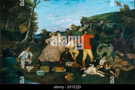 The Hunt Breakfast est une grande peinture à l'huile sur toile réalisée en 1858 par le peintre réaliste français Gustave Courbet Banque D'Images