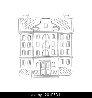 Ancien bâtiment de paysage urbain européen, illustration vectorielle d'esquisse architecturale à main levée Illustration de Vecteur