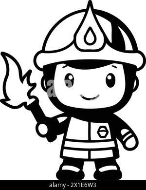 Pompier - Cute Cartoon Fireman Character Vector illustration Design Illustration de Vecteur