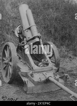 Gros plan d'un fusil Minnenwerfer lourd allemand capturé de 25 cm de long CA. Avril 1918 Banque D'Images