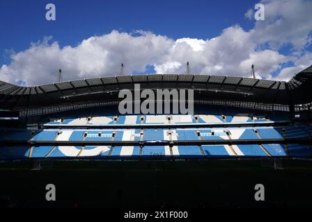 Vue générale du stade Etihad, Manchester. Date de la photo : mardi 16 avril 2024. Banque D'Images