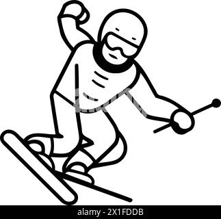 Icône de ligne de ski. Illustration vectorielle de saut de skieur sur snowboard. Illustration de Vecteur