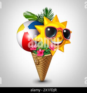 Summer Vibes chaud symbole saisonnier comme un cône de crème glacée fête amusant pour les vacances et le festival de vacances de voyage pour juin juillet mois d'août comme un ami du soleil heureux Banque D'Images