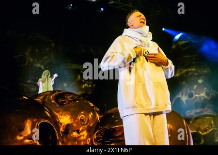 Milan, Italie. 16 avril 2024. Watkin Tudor Jones alias Ninja du groupe de hip-hop alternatif sud-africain Die Antwoord se produit en live à Alcatraz à Milan. (Photo de Mairo Cinquetti/SOPA images/SIPA USA) crédit : SIPA USA/Alamy Live News Banque D'Images