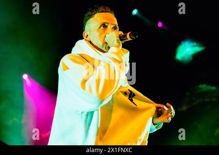 Milan, Italie. 16 avril 2024. Watkin Tudor Jones alias Ninja du groupe de hip-hop alternatif sud-africain Die Antwoord se produit en live à Alcatraz à Milan. Crédit : SOPA images Limited/Alamy Live News Banque D'Images