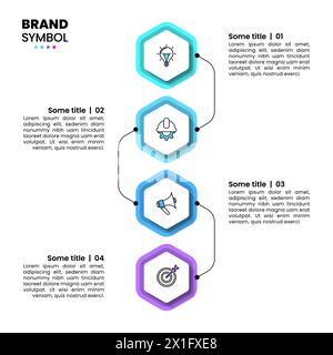 Modèle d'infographie avec icônes et 4 options ou étapes. Hexagones connectés. Peut être utilisé pour la mise en page de flux de travail, diagramme, bannière, webdesign. Vecteur illust Illustration de Vecteur