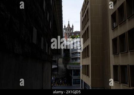 La cathédrale de Lausanne, imposante cathédrale gothique du XIIe siècle dédiée à la religion chrétienne protestante, en Suisse le 19 mai 2023. La Banque D'Images