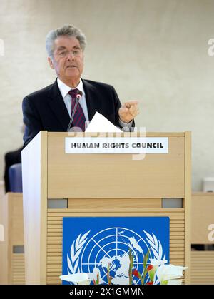 Le Président fédéral autrichien Dr Heinz Fischer lors de son discours devant le Conseil des droits de l'homme à Genève le 2013/06/10. Fischer reste trois jours en Suisse. - 20130610 PD0922 - Rechteinfo : droits gérés (RM) Banque D'Images