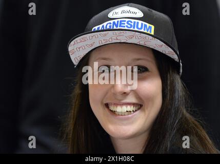 Conférence de presse de l'équipe féminine autrichienne de descente à Beaver Creek, USA, le 04 février 2015. Sur la photo : Cornelia Huetter (AUT). PHOTO : APA/HANS KLAUS TECHT - 20150205 PD0093 - Rechteinfo : droits gérés (RM) Banque D'Images