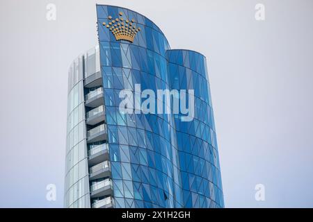 Crown Casino et Crown Towers Hotel Sydney, gros plan sur le logo Crown, hôtel 6 étoiles et le plus haut bâtiment de Sydney, Nouvelle-Galles du Sud, Australie Banque D'Images