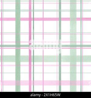 Vichy orné de couleur pastel. Motif quadrillé sans couture de texture tartan. Rose, plaid vert. Trait de pinceau rayé. Illustration aquarelle Banque D'Images