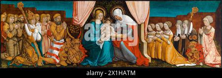 Hans Baldung Grien, Margrave Christophe Ier de Bade avec sa famille en adoration avant que Sainte Anne elle-même en fasse une troisième, peignant en techniques mixtes sur bois, vers 1510 Banque D'Images