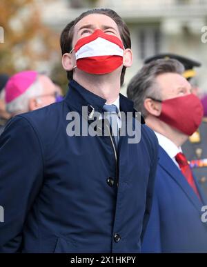 Cérémonie d'assermentation des nouvelles recrues des forces armées autrichiennes à Vienne à l'occasion de la fête nationale autrichienne le 26 octobre 2020. Sur la photo : Chancelier fédéral Sebastian Kurz - 20201026 PD1819 - Rechteinfo : droits gérés (RM) Banque D'Images