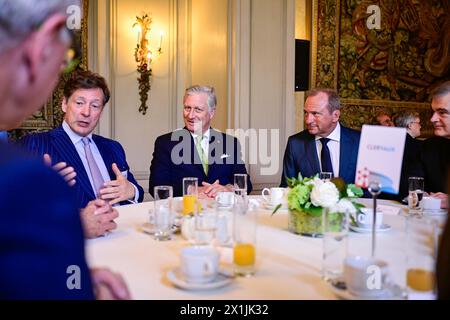 Bruxelles, Belgique. 17 avril 2024. Roi Philippe - Filip de Belgique (C) photographié lors de l'ouverture du Forum économique, le deuxième jour de la visite officielle du couple royal luxembourgeois en Belgique, mercredi 17 avril 2024, à Bruxelles. BELGA PHOTO LAURIE DIEFFEMBACQ crédit : Belga News Agency/Alamy Live News Banque D'Images
