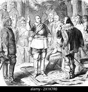 Roi suédois Gustav Adolf rencontrant Georg Wilhelm électeur de Saxe le 3 mai 1631, illustration historique 1880 Banque D'Images