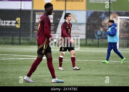Bilzen, Belgique. 17 avril 2024. Tom Glisenti de Belgique sur la photo après un match amical de football entre les équipes nationales de Belgique et des pays-Bas de moins de 17 futures le mercredi 17 avril 2024 à Bilzen, Belgique . Crédit : Sportpix/Alamy Live News Banque D'Images