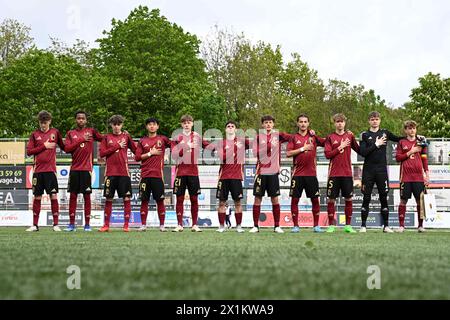 Bilzen, Belgique. 17 avril 2024. Belgique photographiée avant un match amical de football entre les équipes nationales de Belgique et des pays-Bas de moins de 17 futures le mercredi 17 avril 2024 à Bilzen, Belgique . Crédit : Sportpix/Alamy Live News Banque D'Images