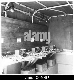Les bureaux de signaux mobiles de l'armée britannique utilisent des téléphones Fuller et des téléphones de messagerie pour maintenir les communications sur le champ de bataille. Banque D'Images