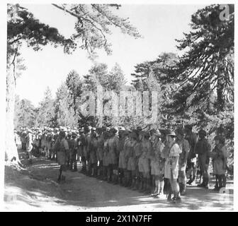 Les membres de la Compagnie forestière de la Cyprus Volunteer Force défilent avant une marche de route à travers les bois de pins de l'armée britannique. Banque D'Images