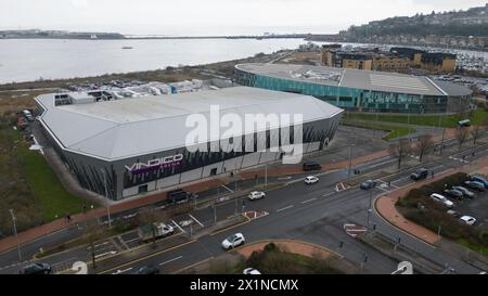 11 février 2024, Cardiff. Vue aérienne de la Vindico Arena, qui fait partie de l'International Sports Village de Cardiff Bay, pays de Galles. Crédit : Colin Edwards Banque D'Images