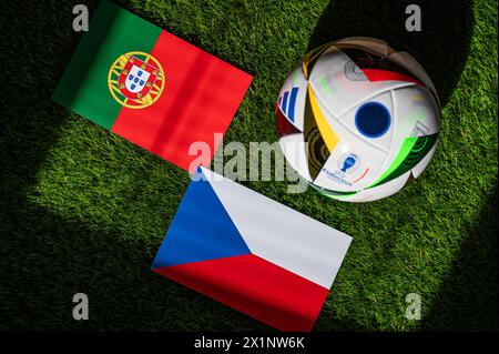 LEIPZIG, ALLEMAGNE, 17 AVRIL 2024 : Portugal vs République tchèque, Euro 2024 Groupe F match de football au stade de Leipzig, Leipzig, 18 juin 2024, bal officiel Banque D'Images
