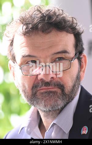 Prague, République tchèque. 16 avril 2024. Jan Bloudek, président de l'Association tchèque d'alpinisme, lors de la conférence de presse sur la qualification pour les Jeux Olympiques de Paris et les plans pour la saison à venir et les préparatifs pour la Coupe du monde de Bouldering, à Prague, République tchèque, le 16 avril 2024. Crédit : Michal Kamaryt/CTK photo/Alamy Live News Banque D'Images