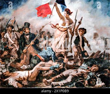 Liberté dirigeant le peuple, 28 juillet 1830, c.1830-31 (peinture) de l'artiste Delacroix, Ferdinand Victor Eugène (1798-1863) français. Illustration de Vecteur