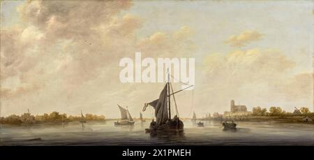 Peinture d'Une vue de la Maas à Dordrecht par le peintre hollandais Aelbert Cuyp vers 1645–1646 huile sur panneau art chef-d'œuvre Banque D'Images