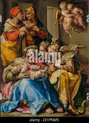 Peinture de Sainte famille avec les saintes Anne, Catherine d'Alexandrie et Marie Madeleine par le peintre italien Nosadelle art art chef-d'œuvre Banque D'Images