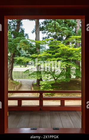 Hiraizumi, temple Motsuji, vue sur le jardin, temple principal, ville de Hiraizumi, Iwate, Tohoku, Japon, Asie de l'est, Asie Banque D'Images