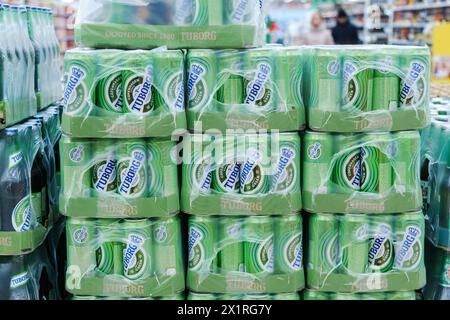 Tyumen, Russie-11 janvier 2024 : Tuborg, une brasserie danoise fondée en 1873 à Hellerup. Banque D'Images