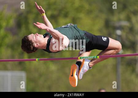 Heath Baldwin de Michigan State saute 6-9 1/2 (2.07m) dans le saut en hauteur décathlon lors du 64th Mt. San Antonio College Relays au Hilmer Lodge Stadium, mercredi 17 avril 2024, à Walnut, Etalonnage Banque D'Images