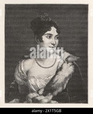 Mademoiselle mars, pseudonyme d'Anne-Françoise-Hyppolyte Boutet, actrice et dramaturge française, 1779-1847. Gravure sur bois de Huyot d'après un portrait de François Gérard. Du répertoire, Consulat et Empire de Paul Lacroix, (Annuaire, Consulat et Empire), Paris, 1884. Banque D'Images