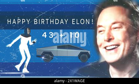 Le 28 juin 2024, Elon Musk aura 53 ans. Une bannière amusante souhaitant un joyeux anniversaire à Elon Musk. Banque D'Images