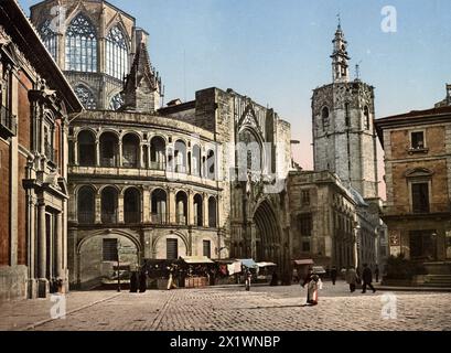 Plaza de la Seo, Valencia, Spanien, um 1890, Historisch, Digital restaurierte Reproduktion von einer Vorlage aus dem 19. Jahrhundert Banque D'Images